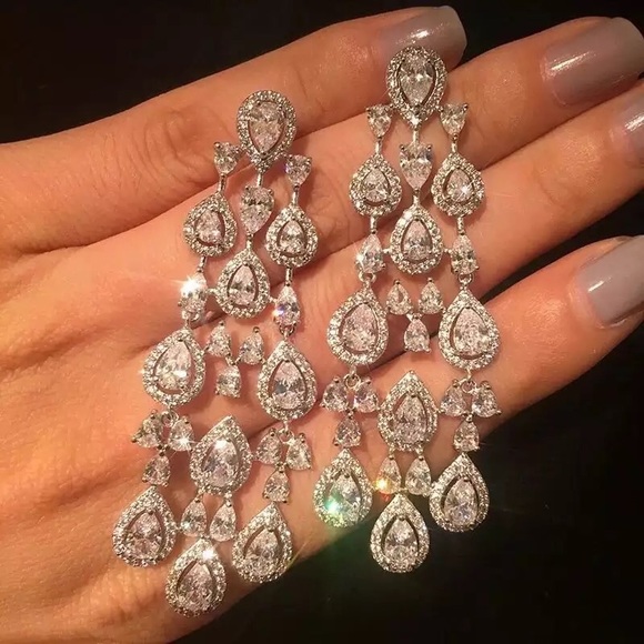 6ct Marquis Chandelier Earrings - Picture 2 of 12